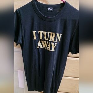 D&G Black T-Shirt with Gold Embroidered I Turn Away Men Large